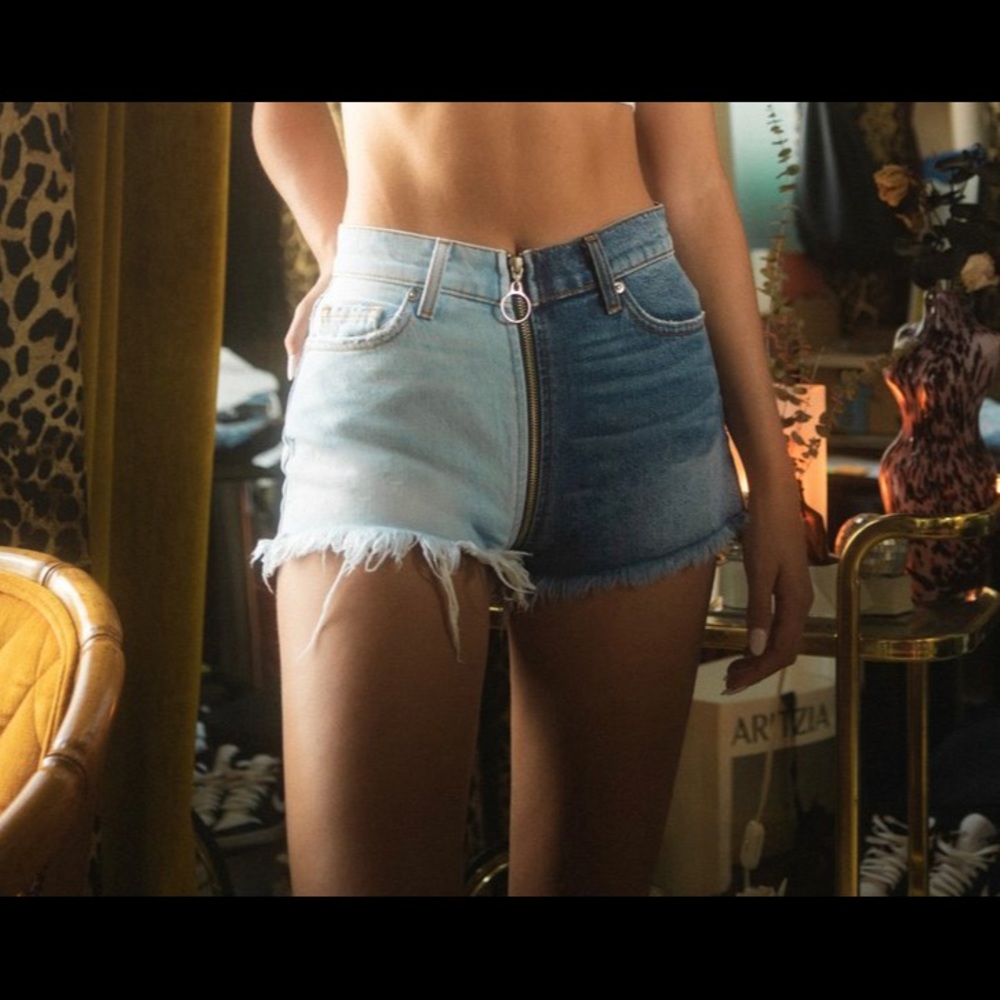 Revice Two- Toned Zip Up Jean Shorts